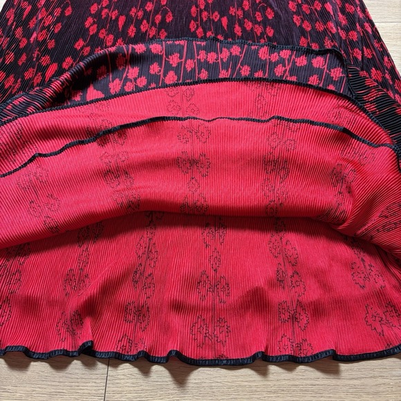 Vintage Virginie Paris Accordian Floral Maxi Dress Red Black Made In France Luxe - Picture 5 of 6